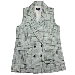 Maeve Anthropologie Tweed Blazer Vest 10 Mint Green Plaid Career Preppy Business